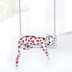 Origsoul silver leopard clavicle necklace for women featuring red spotted sleeping leopard pendant on chain