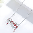 Origsoul silver leopard clavicle necklace for women featuring red spotted reclining leopard pendant on chain