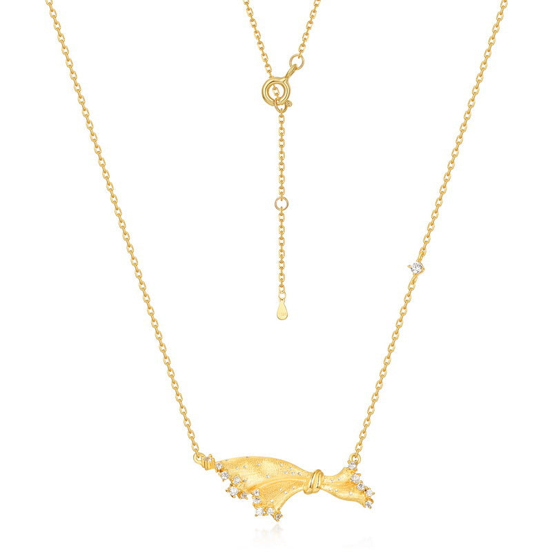 Origsoul gold tone silver necklace sterling with bow pendant and adjustable chain