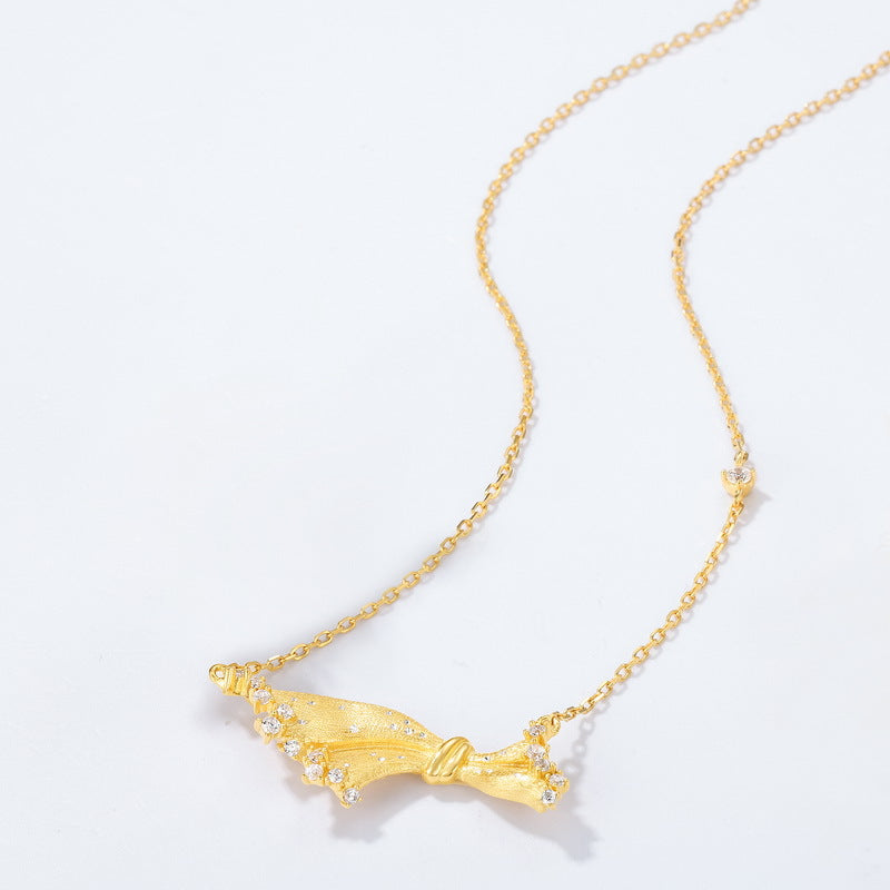 Origsoul gold bow pendant silver necklace sterling with small crystal accents on delicate chain