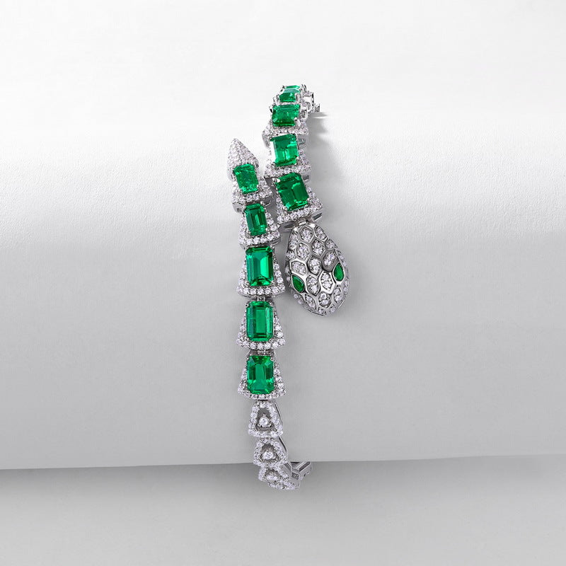 Origsoul bracelet sterling silver with rectangular green gemstones and intricate design
