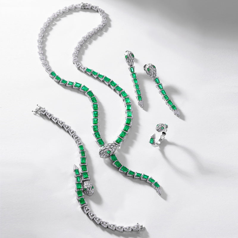 Origsoul bracelet sterling silver with green gemstones matching necklace earrings and ring set