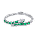 Origsoul bracelet sterling silver with green emerald-cut stones and diamond accents in a snake design