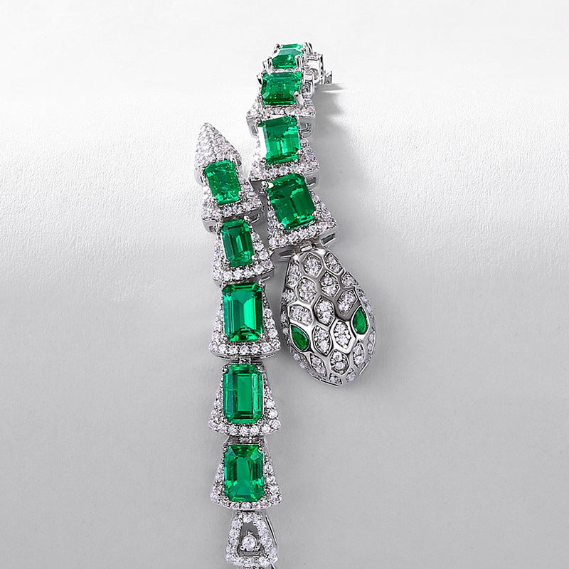 Origsoul bracelet sterling silver with rectangular green gemstones and intricate diamond detailing