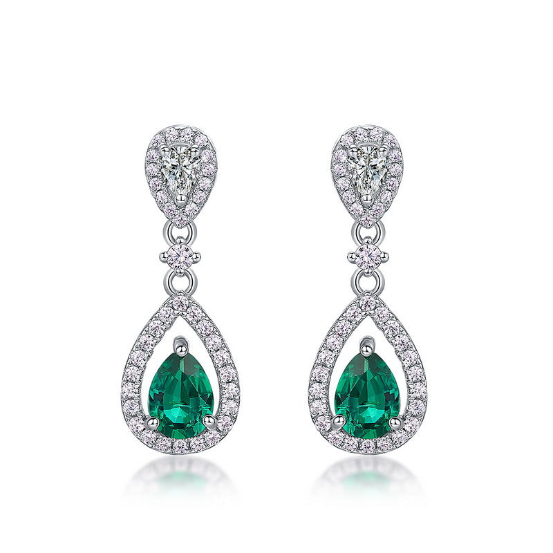 Origsoul elegant earrings with emerald teardrop surrounded by sparkling white stones