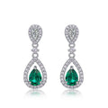 Origsoul elegant earrings with emerald teardrop surrounded by sparkling white stones