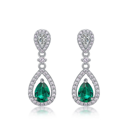 Origsoul elegant earrings with emerald teardrop surrounded by sparkling white stones
