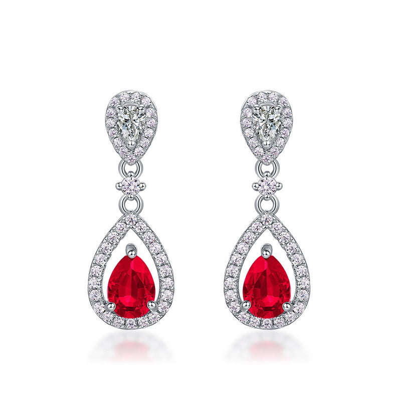 Origsoul elegant earrings with emerald featuring red teardrop gemstones and clear crystal accents