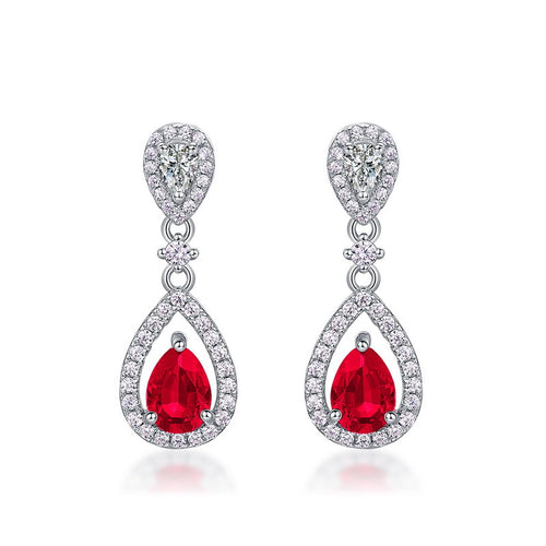 Origsoul elegant earrings with emerald featuring red teardrop gemstones and clear crystal accents
