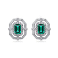Origsoul hypoallergenic stud earrings with emerald-cut green stones and diamond accents