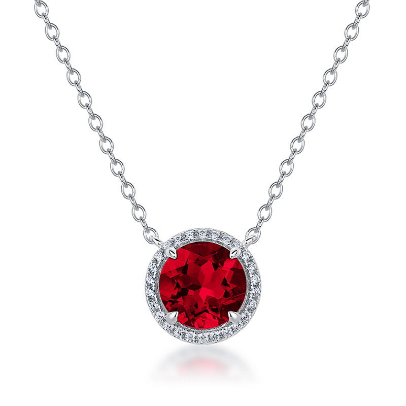 Origsoul necklace and choker with round red gemstone and silver chain pendant jewelry