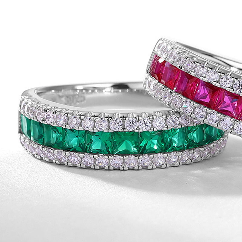 Origsoul ring sterling silver with green and pink gemstones surrounded by clear crystals