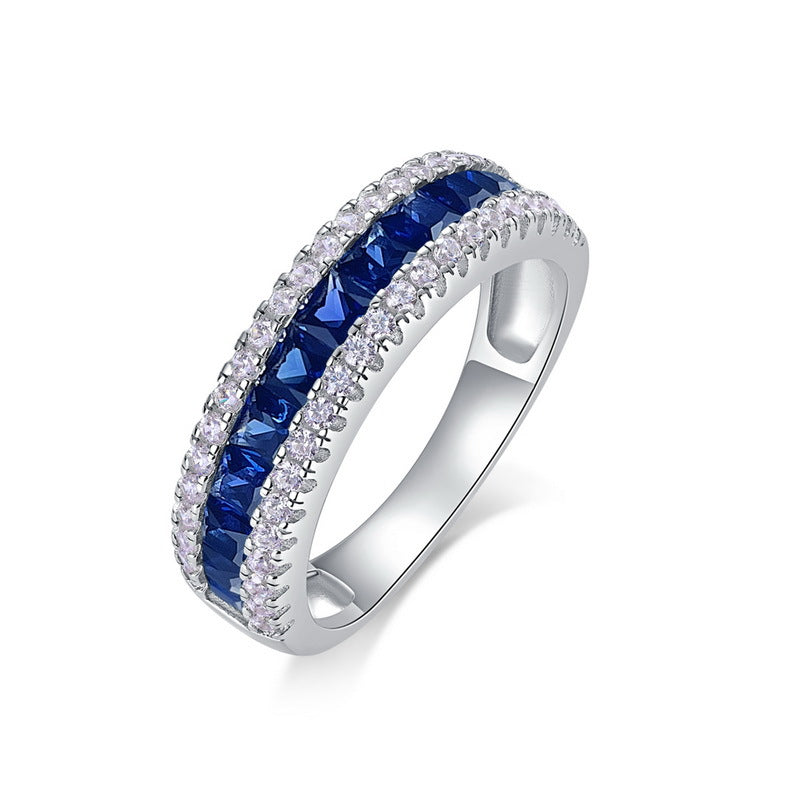 Origsoul ring sterling silver with blue gemstones and clear crystal accents, elegant jewelry design