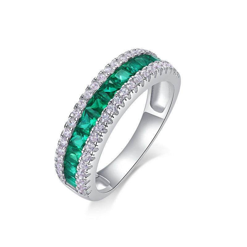 Origsoul ring sterling silver with green gemstones and clear crystals band design