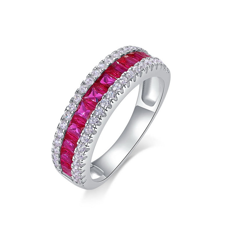 Origsoul ring sterling silver with vibrant pink stones and clear accent crystals