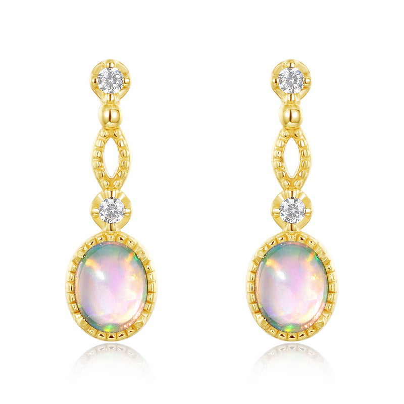 Origsoul sterling silver hoop earrings with gold finish featuring opal and crystal accents