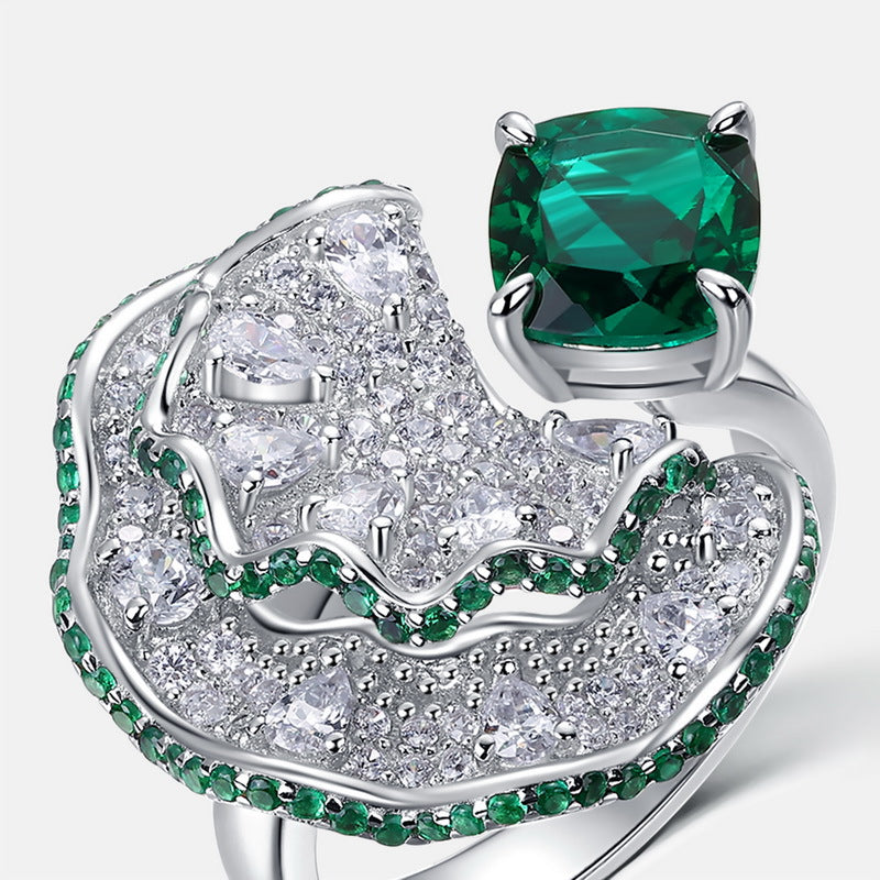 Origsoul sterling silver ring jewellery with green and clear gemstones in a unique artistic design