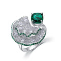 Origsoul sterling silver ring jewellery with green gemstone and intricate diamond accents