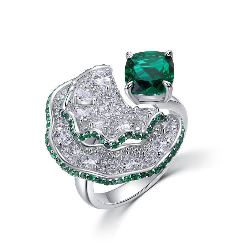 Origsoul sterling silver ring jewellery with green gemstone and intricate diamond accents