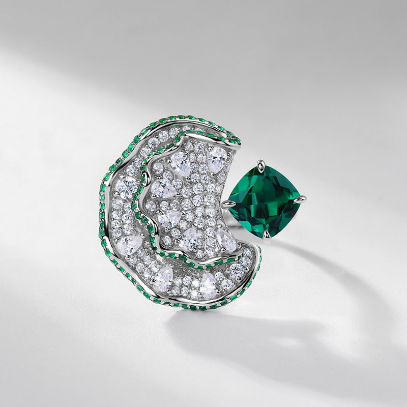 Origsoul sterling silver ring jewellery with green and clear sparkling gemstones in unique design