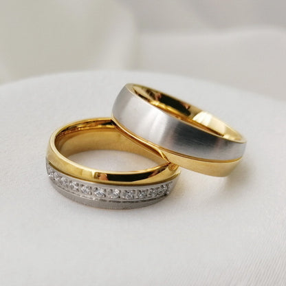 Origsoul everyday wear rings for couples featuring gold and silver tones with diamond accents