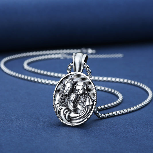 Origsoul Medusa pendant necklace from Tranquil Spirit Collection with detailed religious figure pendant on silver chain