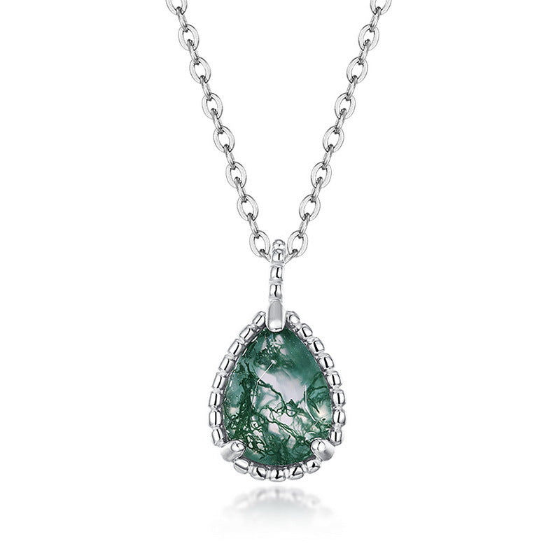 Origsoul men's silver cross pendant with green teardrop gemstone and silver chain necklace