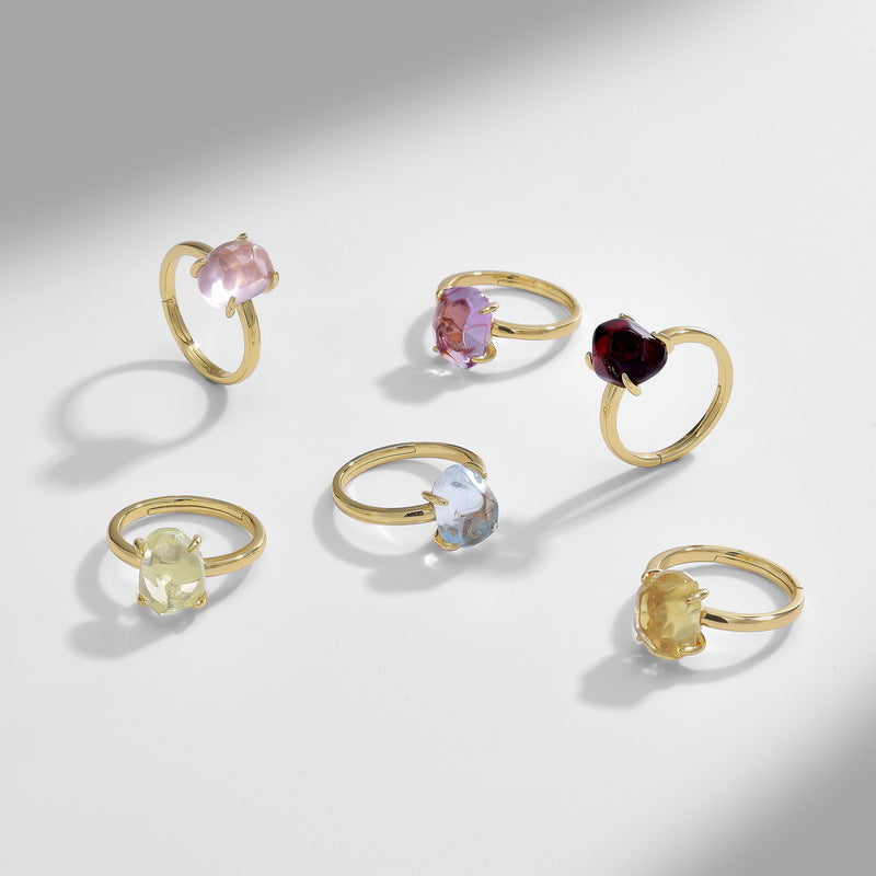 Origsoul rings with colorful gemstones set on ring sterling silver bands with gold finish