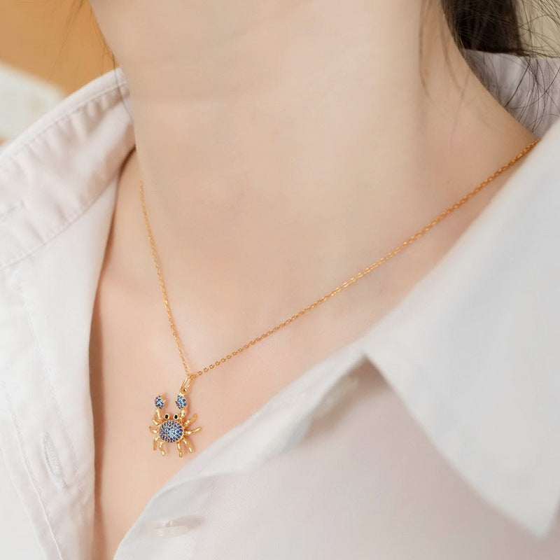Origsoul gold necklace with blue gemstone crab pendant silver necklace sterling style