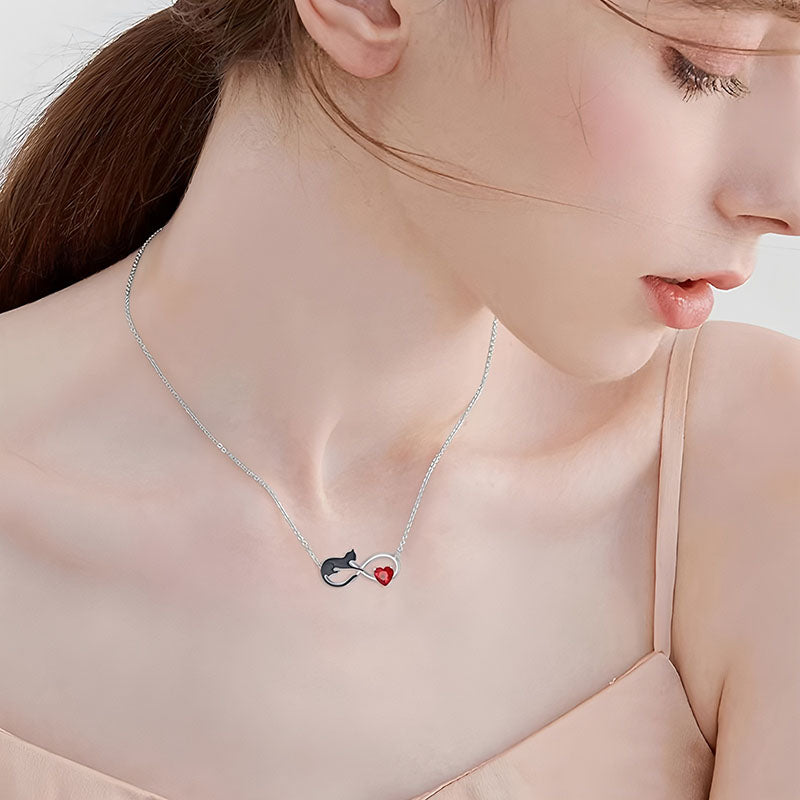 Origsoul elegant silver necklace with red zircon cat jewelry gift worn by woman