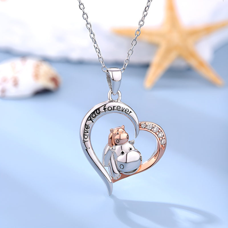 Origsoul mother and child horse necklace in heart design with sparkling stones and engraved message