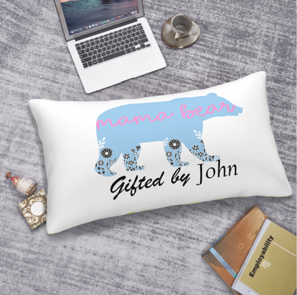 Origsoul customized double-sided plush pillowcase with blue mama bear design and Gifted by John text