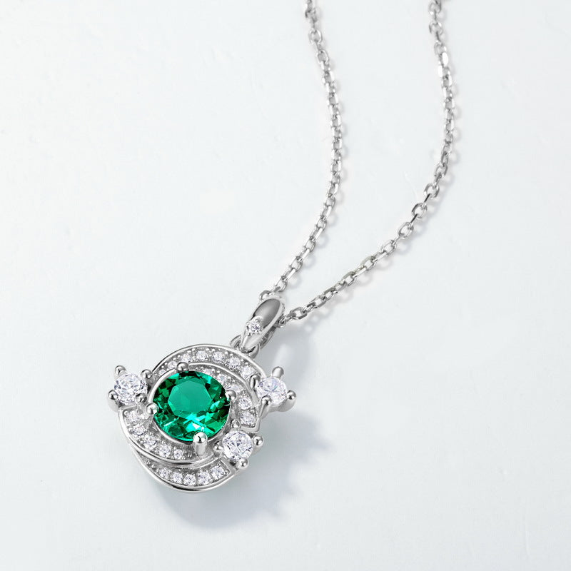Origsoul necklace silver sterling with green gemstone and clear crystals on delicate chain