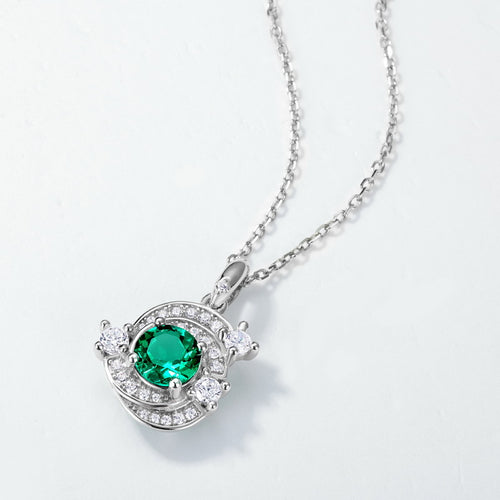 Origsoul necklace silver sterling with green gemstone and clear crystals on delicate chain