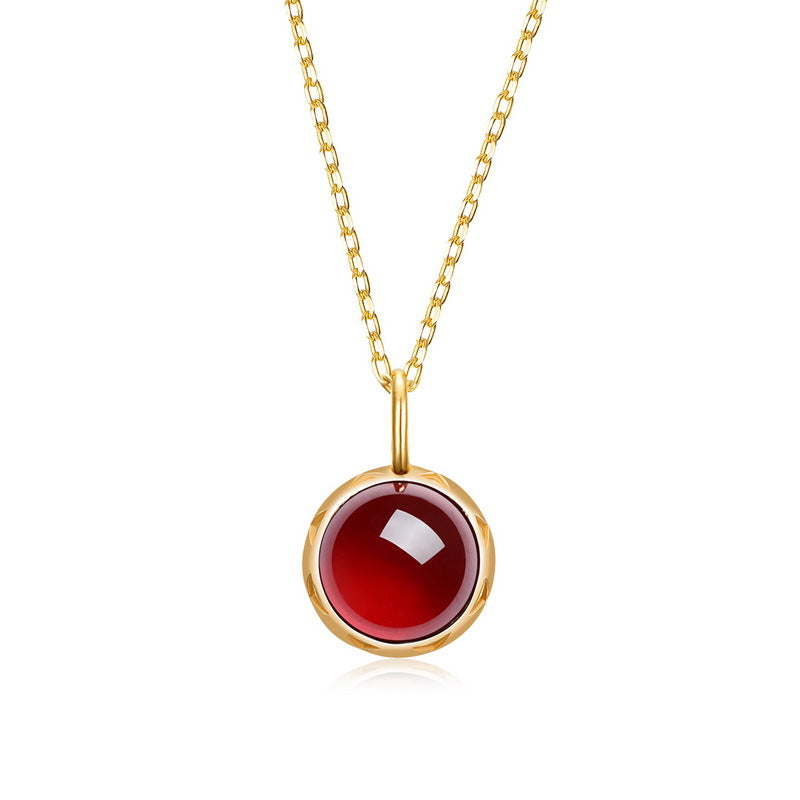 Origsoul necklace silver sterling with gold chain and round red gemstone pendant