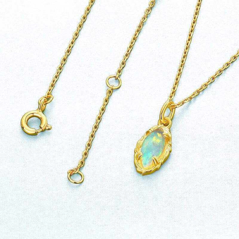 Origsoul necklace silver sterling gold chain with opal leaf pendant and spring ring clasp