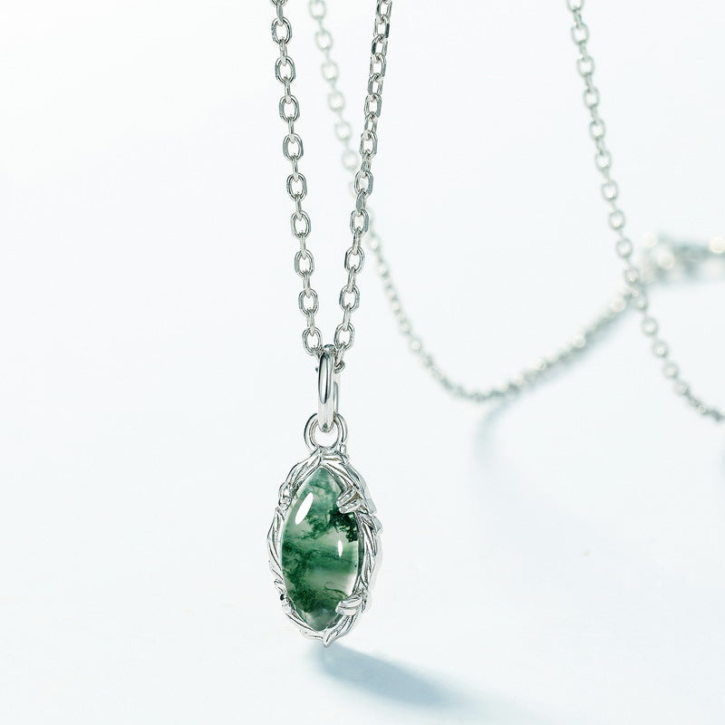 Origsoul necklace silver sterling with green gemstone pendant on delicate chain