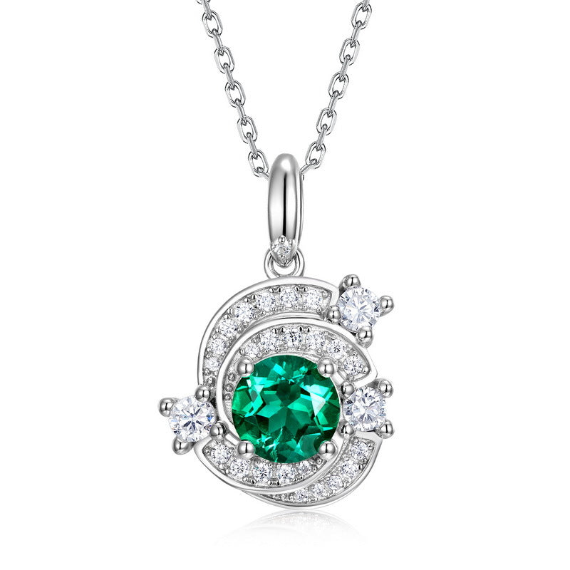 Origsoul necklace silver sterling with green center gem and clear accent stones pendant