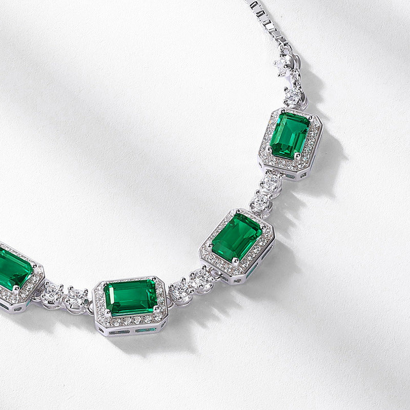 Origsoul necklace with choker design featuring rectangular green gemstones and silver accents