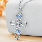 Origsoul ocean cross pendant necklace with silver floral design and blue gemstone accents