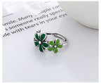Origsoul October birth flower ring with green enamel flowers on sterling silver band