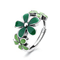Origsoul October birth flower ring featuring green enamel floral design in sterling silver