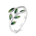 Origsoul silver olive leaf ring with green enamel accents and elegant open design