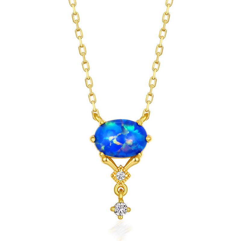 Origsoul elegant gold opal necklace birthstone with blue opal and diamond accents
