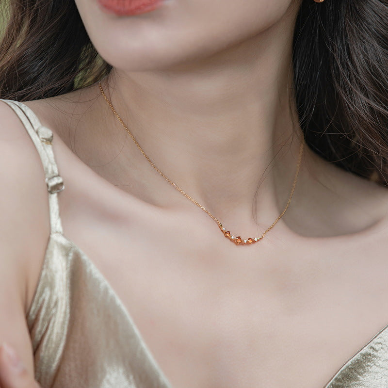 Origsoul orange crystal dainty necklace with small orange crystals on delicate gold chain