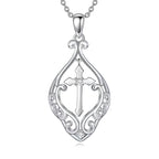 Origsoul ornate heart cross necklace in silver with intricate scrollwork and sparkling accents