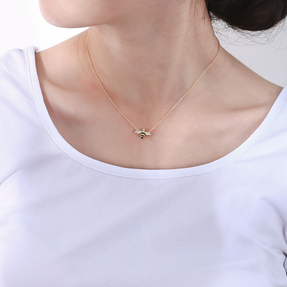 Origsoul insect necklace featuring painted oil drop jewelry bee pendant on gold chain