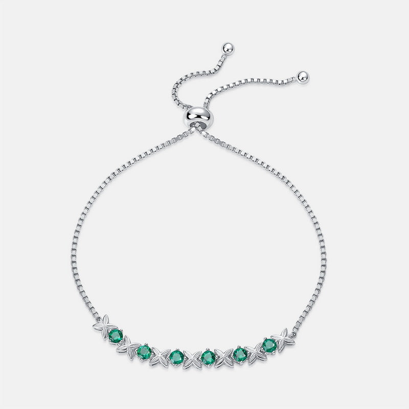 Origsoul sterling silver pandora bracelet with green gemstones and adjustable chain clasp