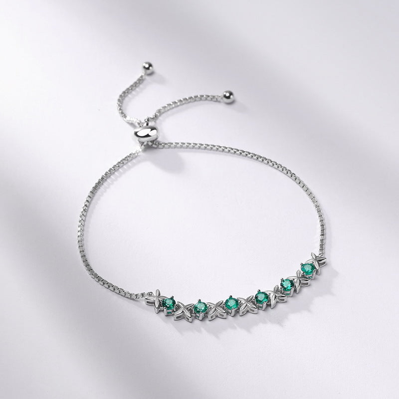 Origsoul sterling silver pandora bracelet with green gemstone accents and adjustable chain