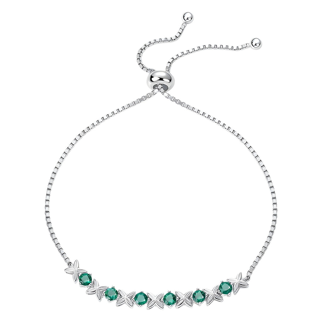 Origsoul sterling silver pandora bracelet with green gemstones and adjustable sliding clasp